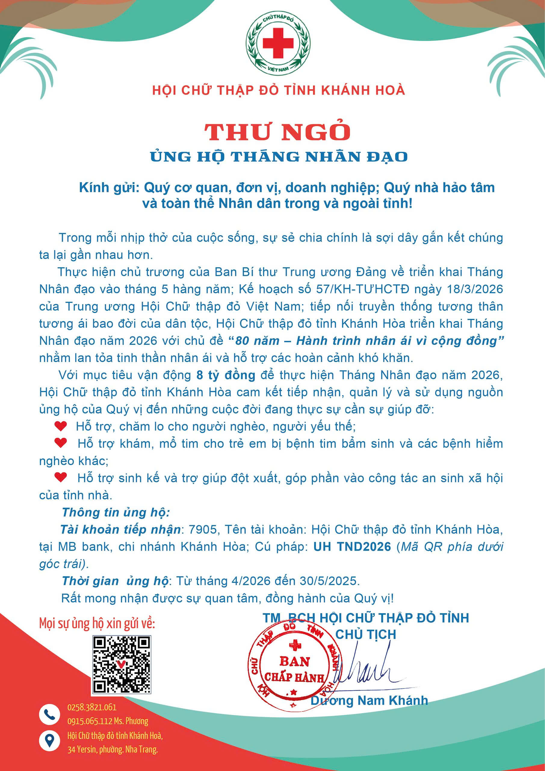 ỦNG HỘ THÁNG NHÂN ĐẠO 2026: Chung tay kiến tạo sinh kế – Lan tỏa an sinh bền vững – Khẳng định vai trò nhân đạo Hội Chữ thập đỏ.